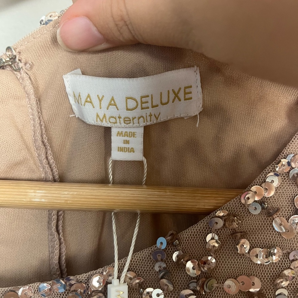 New Maya Maternity long sleeved maxi dress sequin tulle skirt taupe blush 12 - Picture 6 of 13